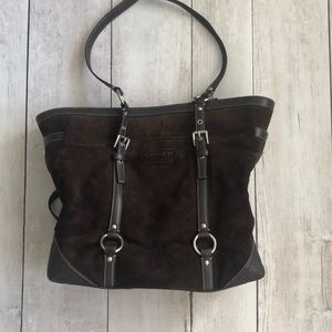 Chocolate brown suede Coach shoulder bag